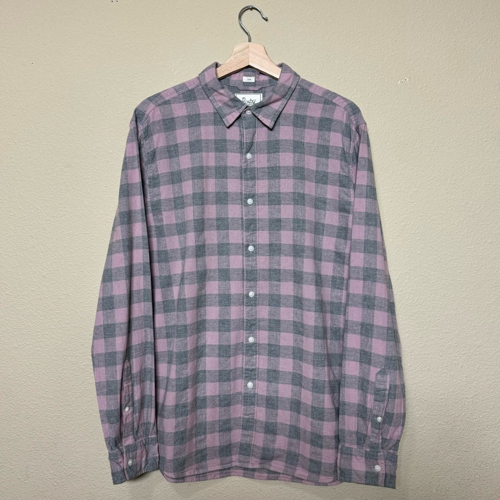 Bixby top men large 100% cotton slim fit long sleeve button down flannel pink